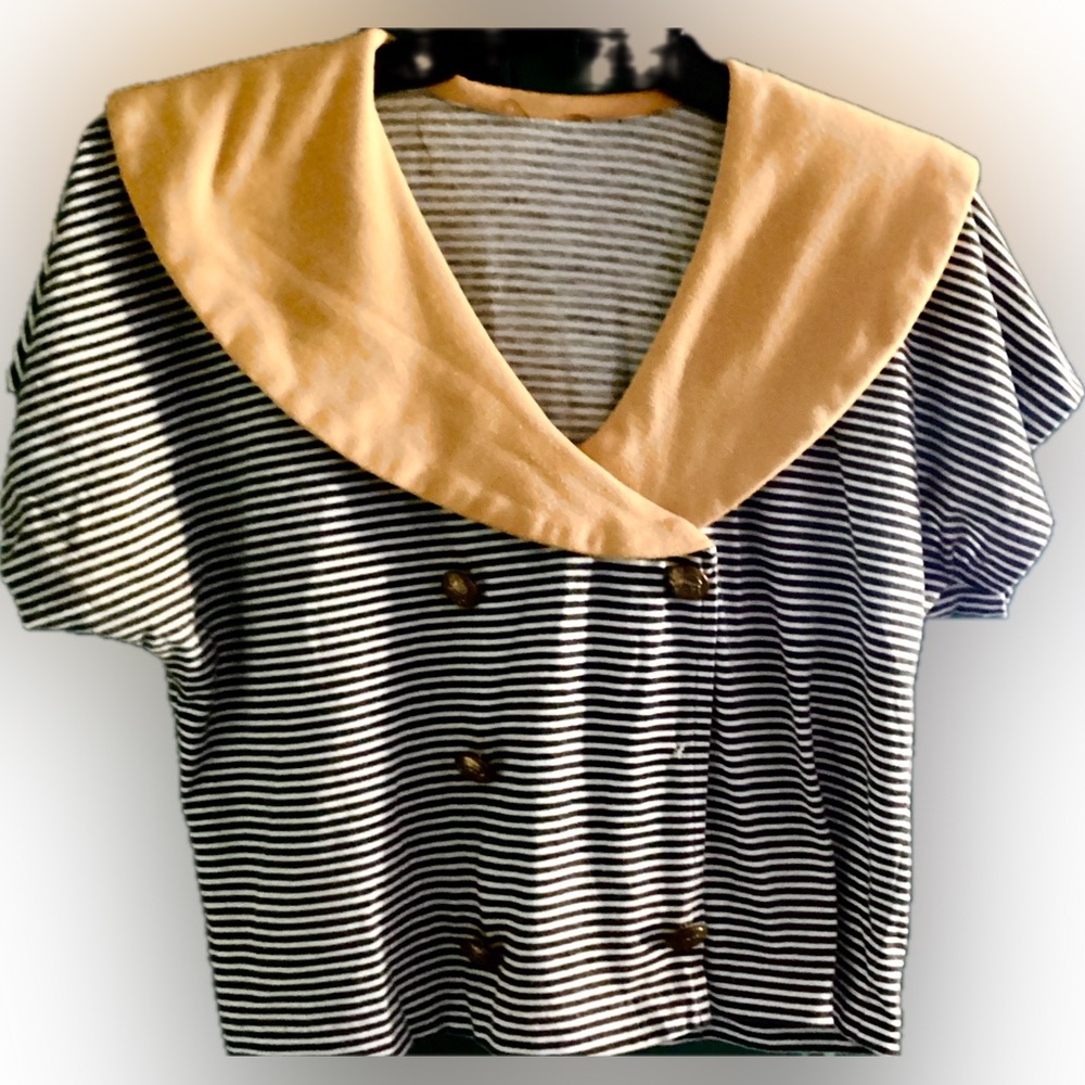 Vintage Cropped SS Double-Breasted Nautical Top Shoulder Pads M-L